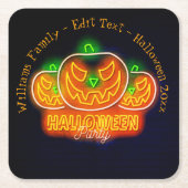 Halloween Name Jahr 20xx Neon Glow Look Pumpkin Rechteckiger Pappuntersetzer (Vorderseite)