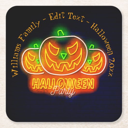 Halloween Name Jahr 20xx Neon Glow Look Pumpkin Rechteckiger Pappuntersetzer (Vorderseite)