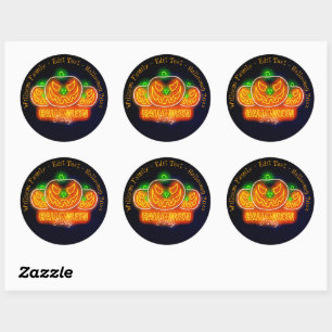 Halloween Name Jahr 20xx Neon Glow Look Pumpkin Runder Aufkleber