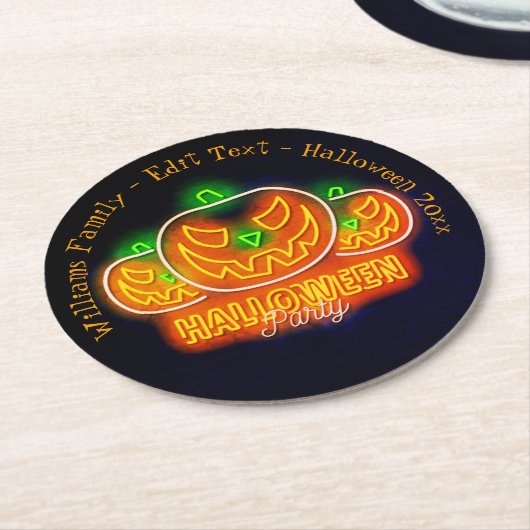 Halloween Name Jahr 20xx Neon Glow Look Pumpkin Runder Pappuntersetzer (Angewinkelt)