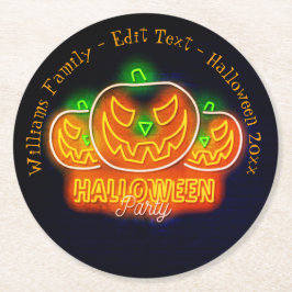 Halloween Name Jahr 20xx Neon Glow Look Pumpkin Runder Pappuntersetzer