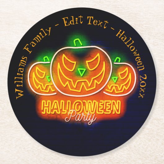 Halloween Name Jahr 20xx Neon Glow Look Pumpkin Runder Pappuntersetzer (Vorderseite)