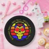 Halloween Name Jahr 20xx Text Retro Sunset Skull Pappteller (Party)