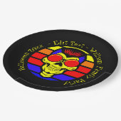 Halloween Name Jahr 20xx Text Retro Sunset Skull Pappteller (Schrägansicht)