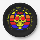Halloween Name Jahr 20xx Text Retro Sunset Skull Pappteller (Vorderseite)