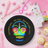 Halloween Name Year Neon Look Glow Blue Skull 9" Pappteller (Party)