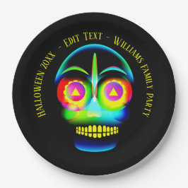 Halloween Name Year Neon Look Glow Blue Skull 9" Pappteller