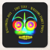 Halloween Name Year Neon Look Glow Blue Skull Rechteckiger Pappuntersetzer (Vorderseite)