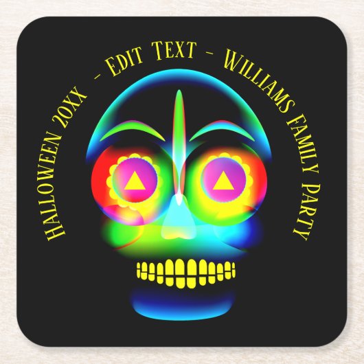 Halloween Name Year Neon Look Glow Blue Skull Rechteckiger Pappuntersetzer (Vorderseite)
