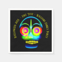 Halloween Name Year Neon Look Glow Blue Skull Serviette