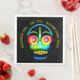 Halloween Name Year Neon Look Glow Blue Skull Serviette