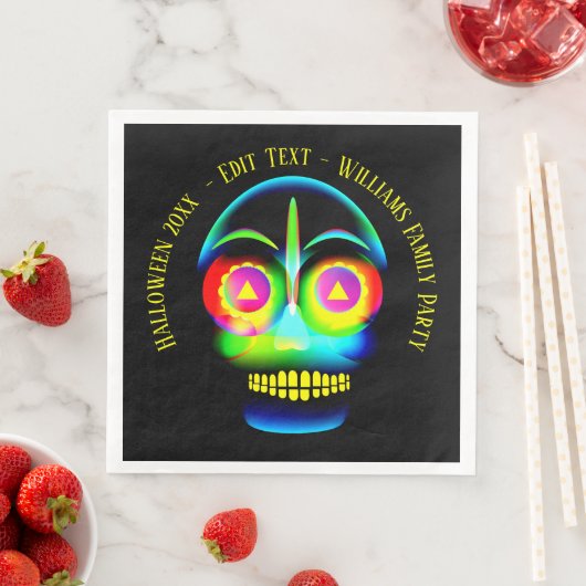 Halloween Name Year Neon Look Glow Blue Skull Serviette (Beispiel)