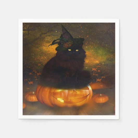 Halloween Napkin/Schwarze Katze auf Kürbis Serviette (Vorderseite)