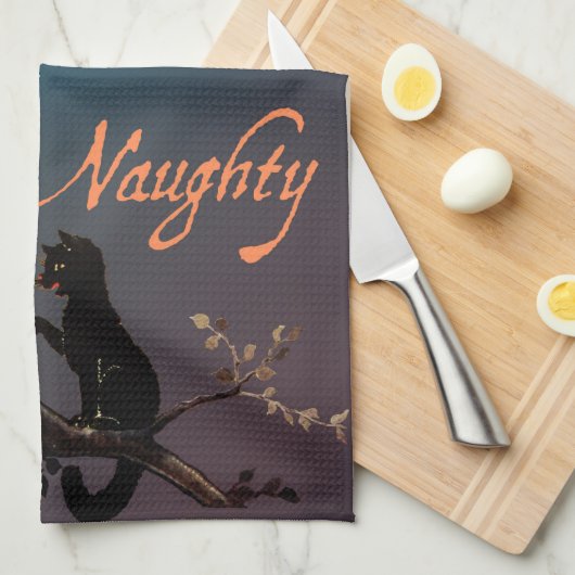 Halloween Naughty oder Nice Handtuch - Katze und S (Viertel Falte)