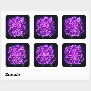 Halloween Neon Glow Look Lila Trick Leckerei Party Quadratischer Aufkleber