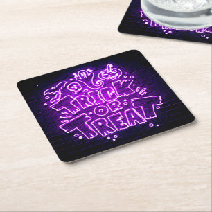 Halloween Neon Glow Look Lila Trick Leckerei Party Rechteckiger Pappuntersetzer