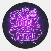Halloween Neon Glow Look Lila Trick Leckerei Party Runder Aufkleber (Vorderseite)