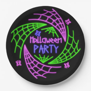 Halloween Neon Glow Look Spider Web Party 9" Pappteller
