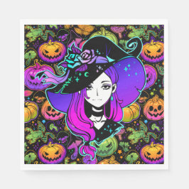 Halloween Neon Hexe Serviette