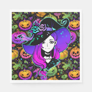 Halloween Neon Hexe Serviette