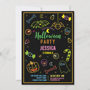 Halloween Neon Kids Party Glow Dark Party Einladung