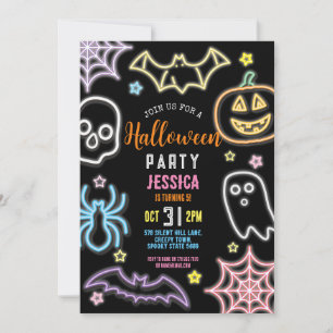Halloween Neon Kids Party Glow Dark Party Einladung