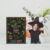 Halloween Neon Kids Party Glow Dark Party Foto Einladung (Stehend Vorderseite)