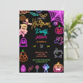 Halloween Neon Kindergeburtstag Party Glow Dark Einladung (Stehend Vorderseite)
