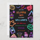 Halloween Neon Kindergeburtstag Party Glow Dark Einladung (Vorderseite)