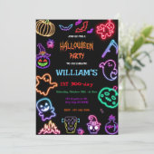 Halloween Neon Kindergeburtstag Party Glow Dark Einladung (Stehend Vorderseite)