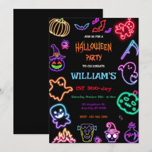 Halloween Neon Kindergeburtstag Party Glow Dark Einladung