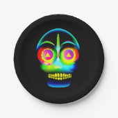 Halloween Neon Look Glow Blue Yellow Skull 7 Pappteller (Vorderseite)