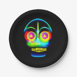 Halloween Neon Look Glow Blue Yellow Skull 7 Pappteller