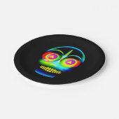Halloween Neon Look Glow Blue Yellow Skull 7 Pappteller (Schrägansicht)