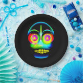 Halloween Neon Look Glow Blue Yellow Skull 9" Pappteller (Party)