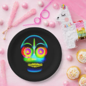 Halloween Neon Look Glow Blue Yellow Skull 9" Pappteller (Party)