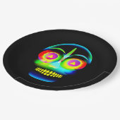 Halloween Neon Look Glow Blue Yellow Skull 9" Pappteller (Schrägansicht)