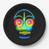 Halloween Neon Look Glow Blue Yellow Skull 9" Pappteller (Vorderseite)