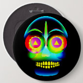 Halloween Neon Look Glow Blue Yellow Skull Button (Vorne & Hinten)