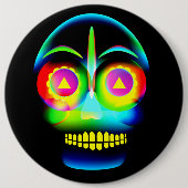 Halloween Neon Look Glow Blue Yellow Skull Button (Vorderseite)