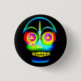 Halloween Neon Look Glow Blue Yellow Skull Button