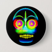 Halloween Neon Look Glow Blue Yellow Skull Button (Vorderseite)