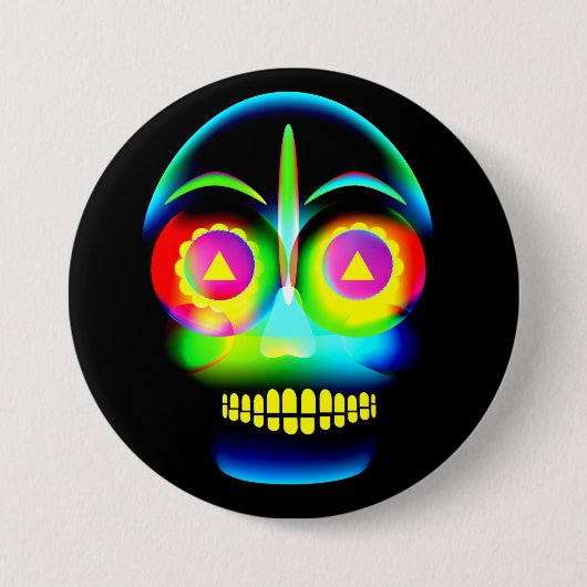 Halloween Neon Look Glow Blue Yellow Skull Button (Vorderseite)