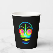 Halloween Neon Look Glow Blue Yellow Skull Pappbecher (Vorderseite)