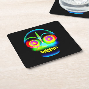 Halloween Neon Look Glow Blue Yellow Skull Rechteckiger Pappuntersetzer