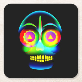 Halloween Neon Look Glow Blue Yellow Skull Rechteckiger Pappuntersetzer