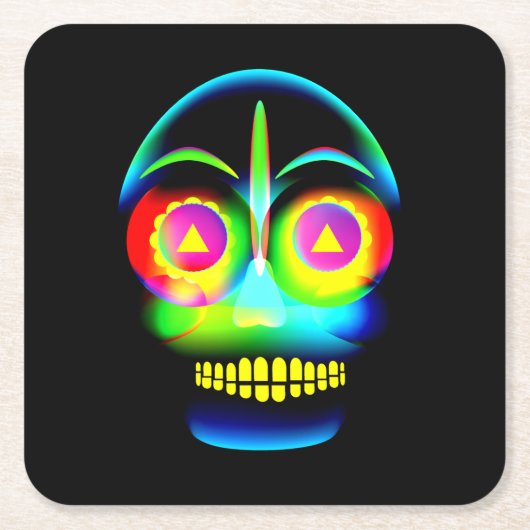 Halloween Neon Look Glow Blue Yellow Skull Rechteckiger Pappuntersetzer (Vorderseite)