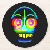 Halloween Neon Look Glow Blue Yellow Skull Runder Pappuntersetzer (Vorderseite)