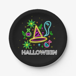 Halloween Neon Look Hat Ghost Web Party 7" Pappteller