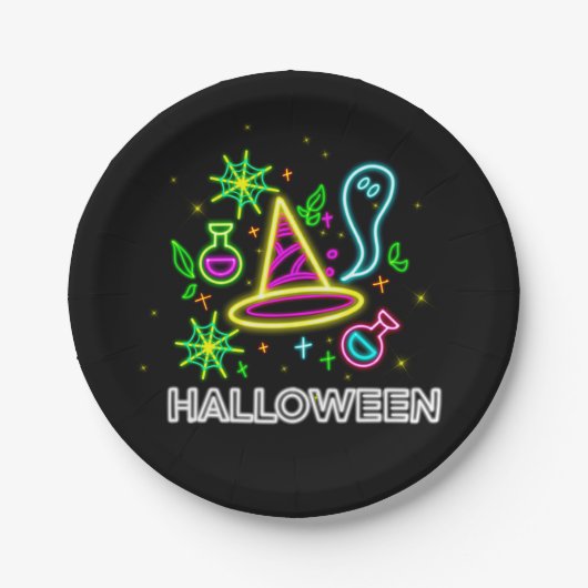 Halloween Neon Look Hat Ghost Web Party 7" Pappteller (Vorderseite)